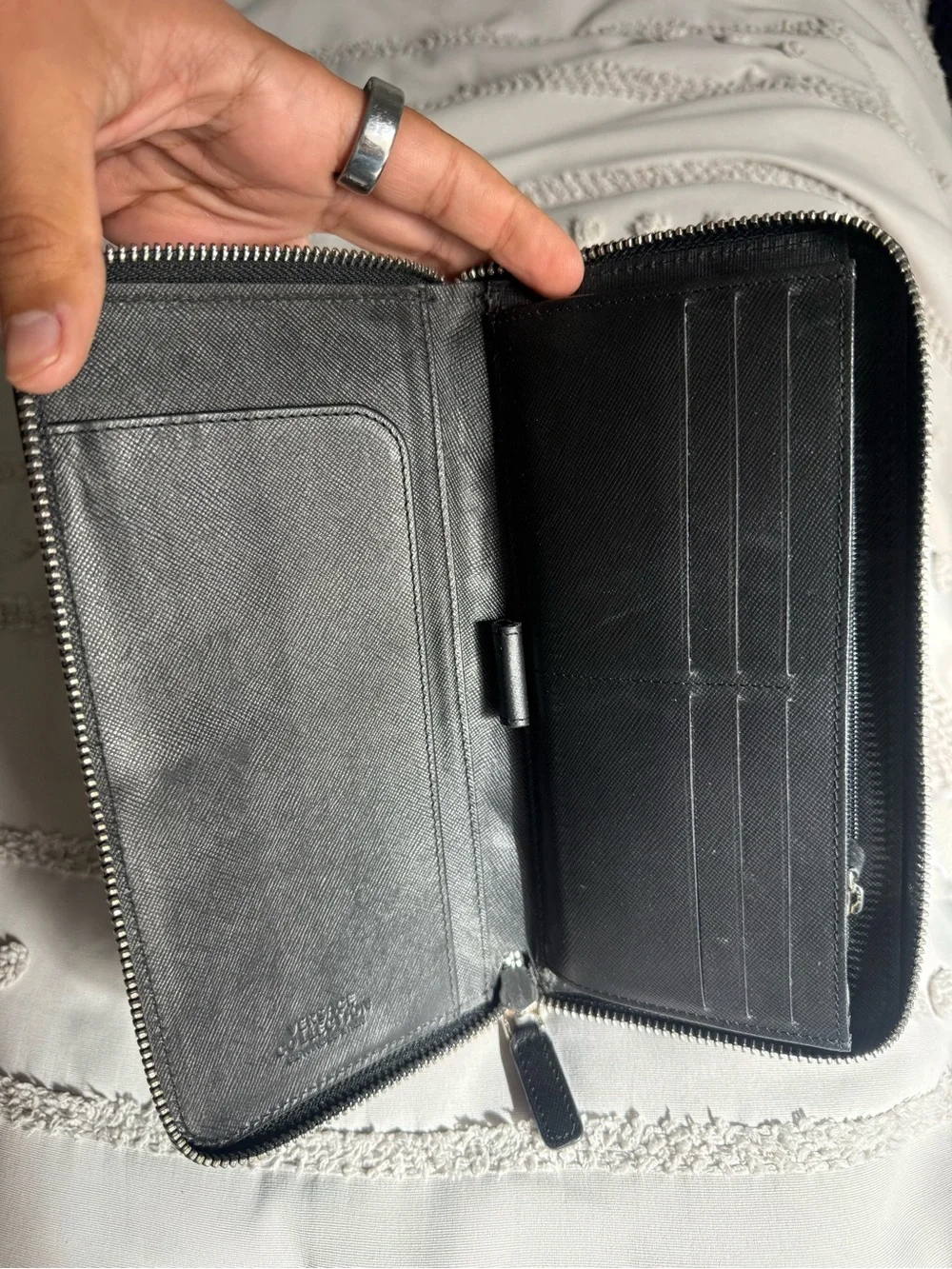 Versace Collection Black Zip-Around Leather Wallet